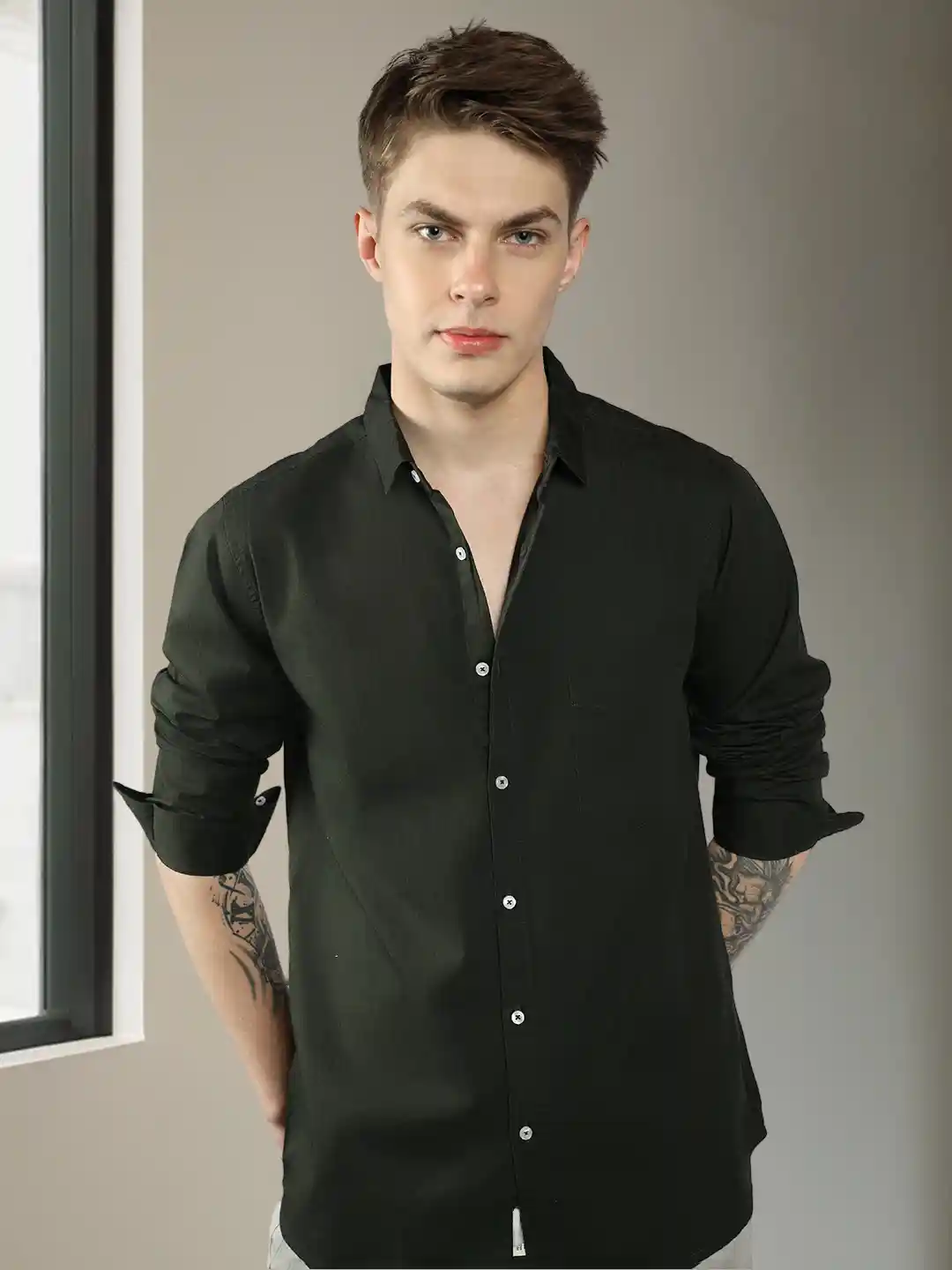 Buy Dennis Lingo Men Olive Green Slim Fit Casual Shirt Shirts