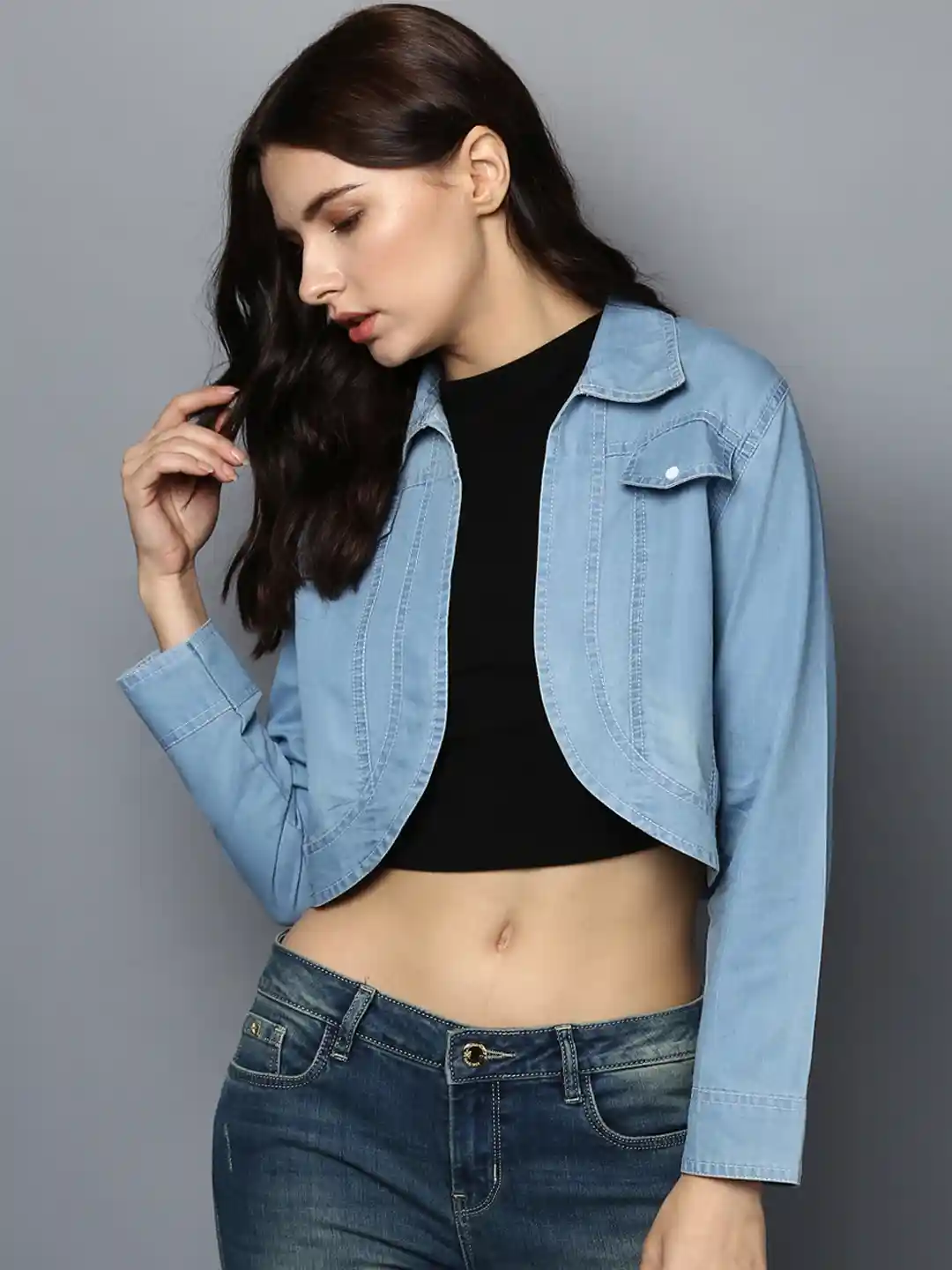 Shrug Crop Top And Jeans With Long Jacket Long Sleeve Shrug