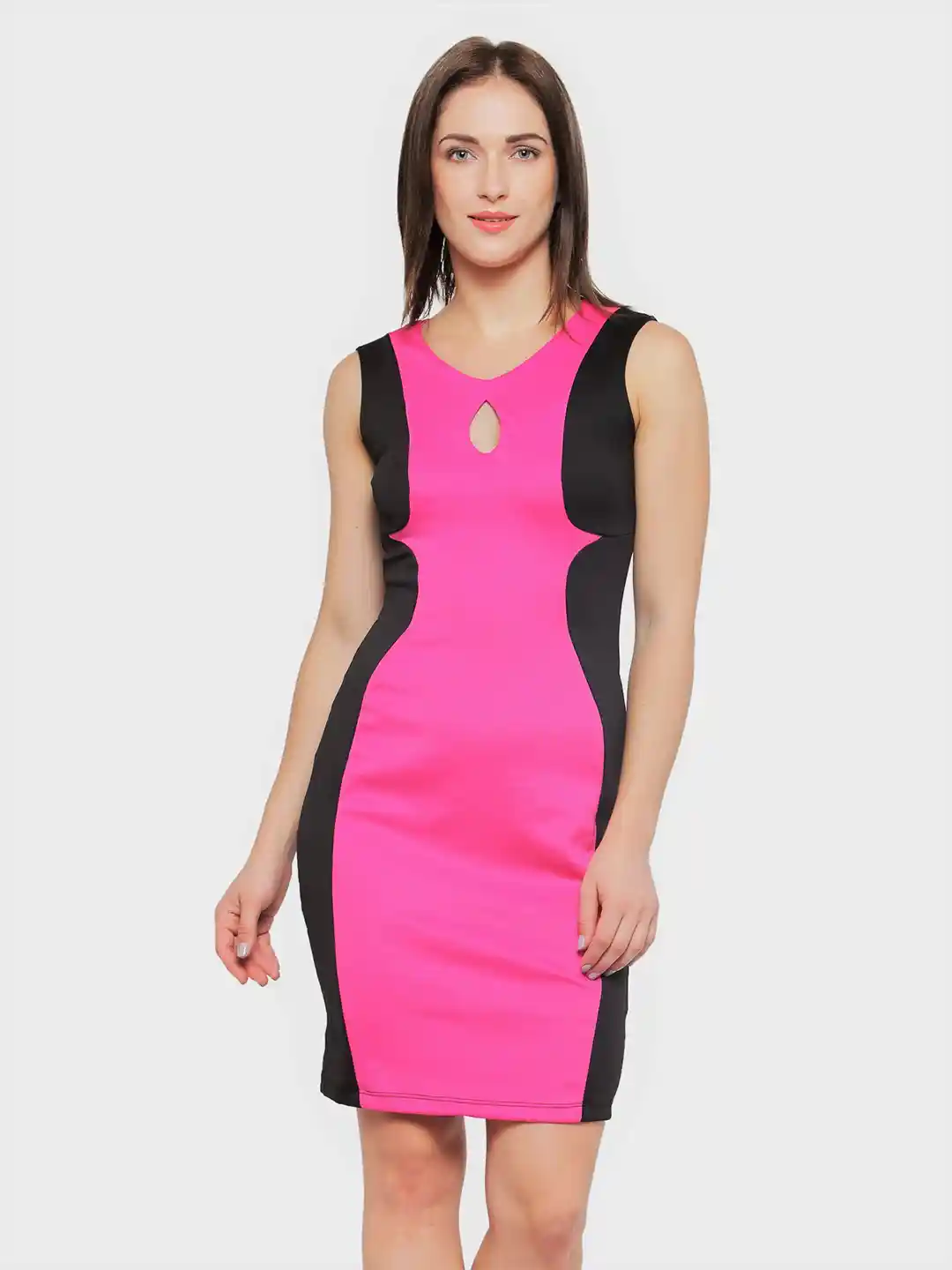 Buy N-Gal Women Pink Black Colourblocked Bodycon Dress Dresses