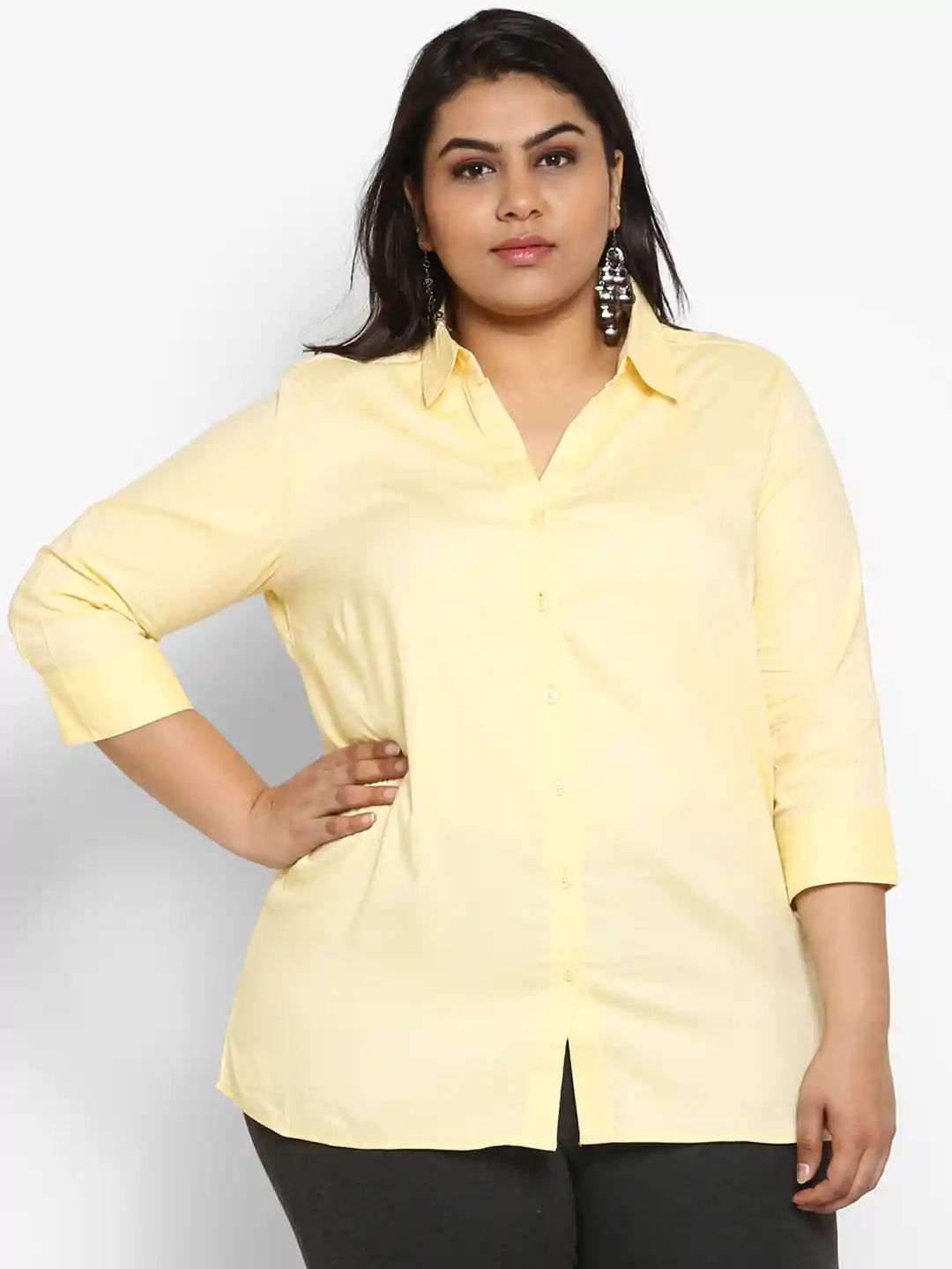 Buy aLL Plus Size Women Yellow Regular Fit Solid Formal Shirt