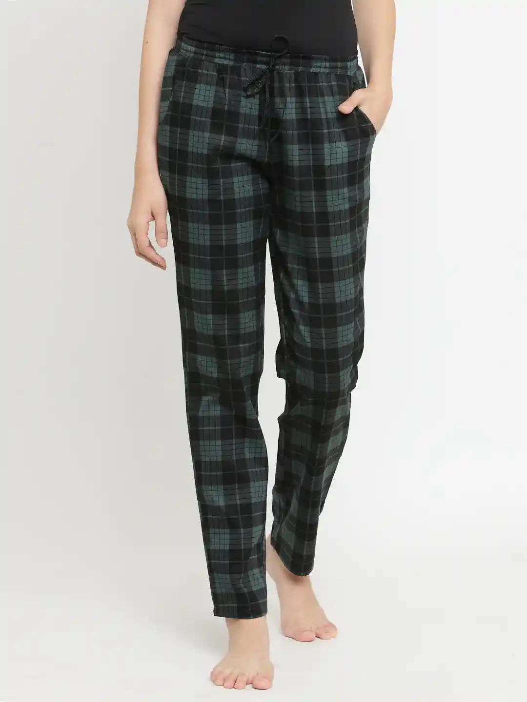Buy Claura Women Green Black Checked Regular Fit Pyjama Lower-12