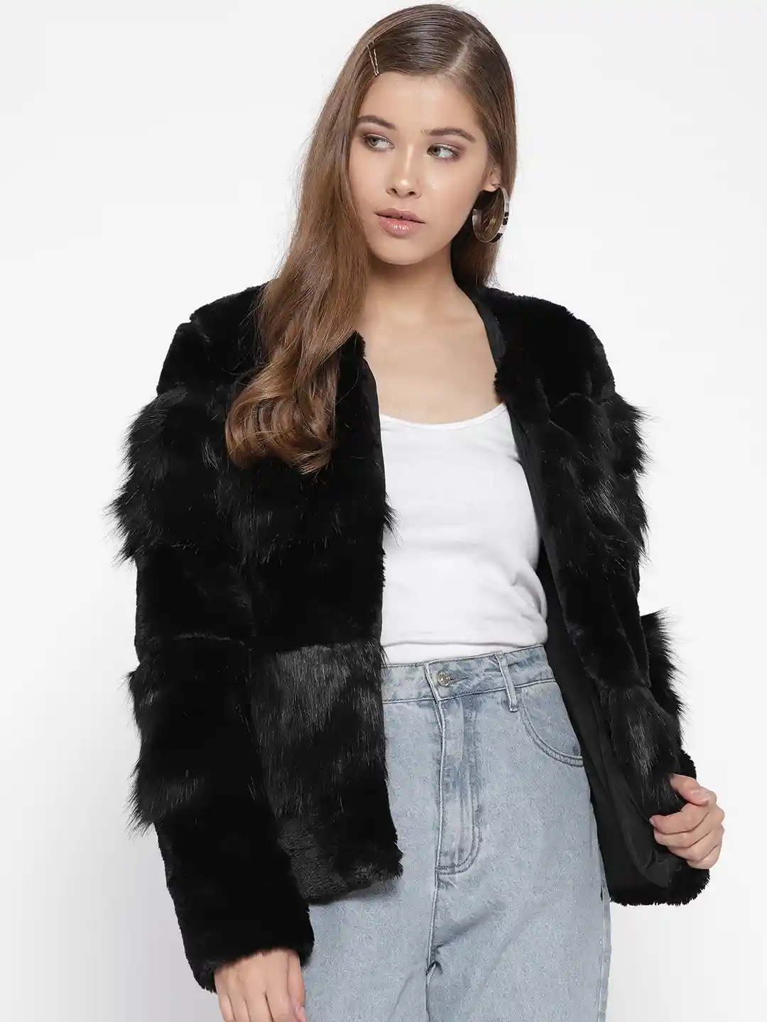 Buy Vero Moda Women Black Faux Fur Jacket Jackets for Women