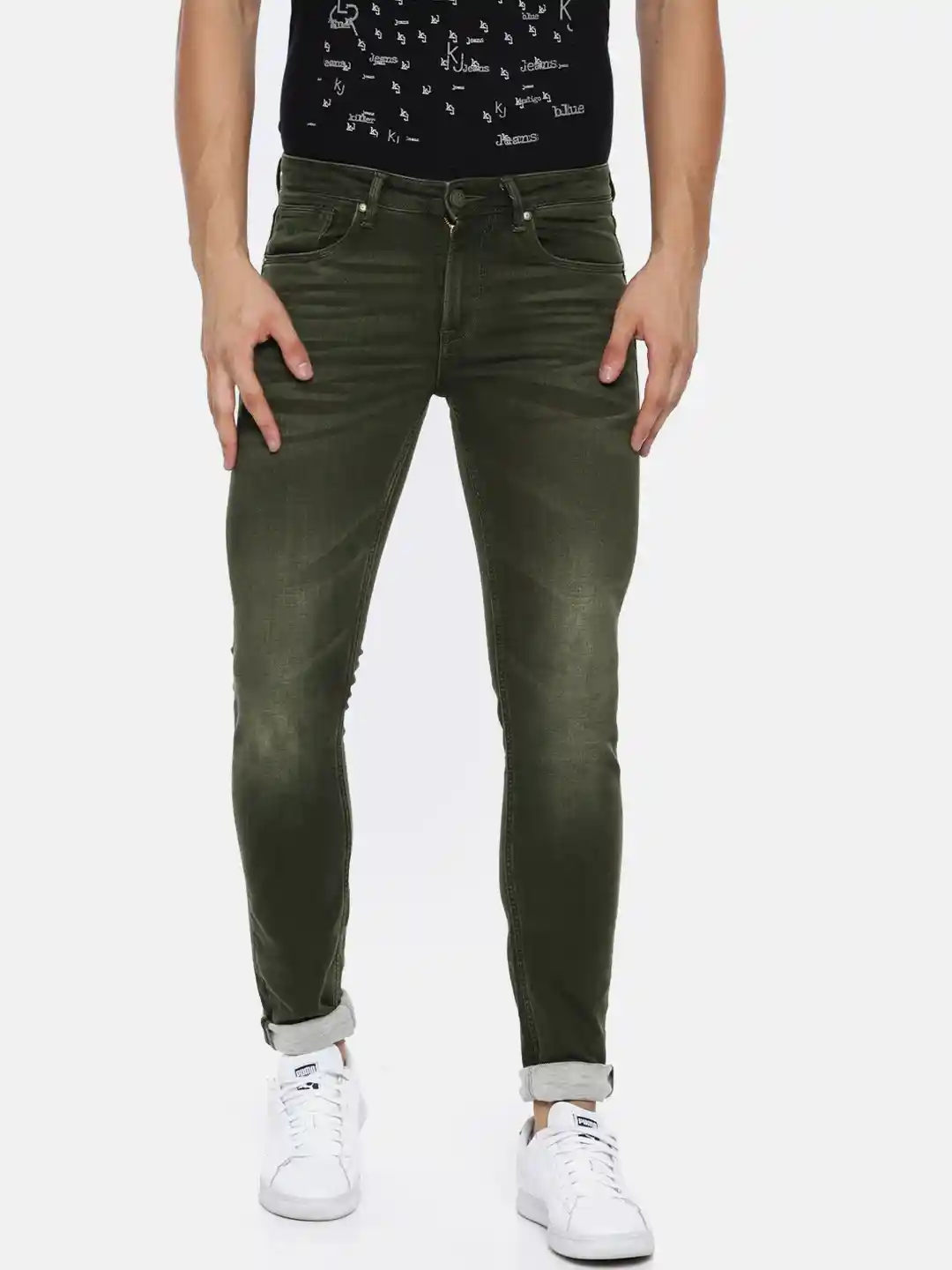 Buy Killer Men Olive Green Skinny Fit Mid-Rise Clean Look