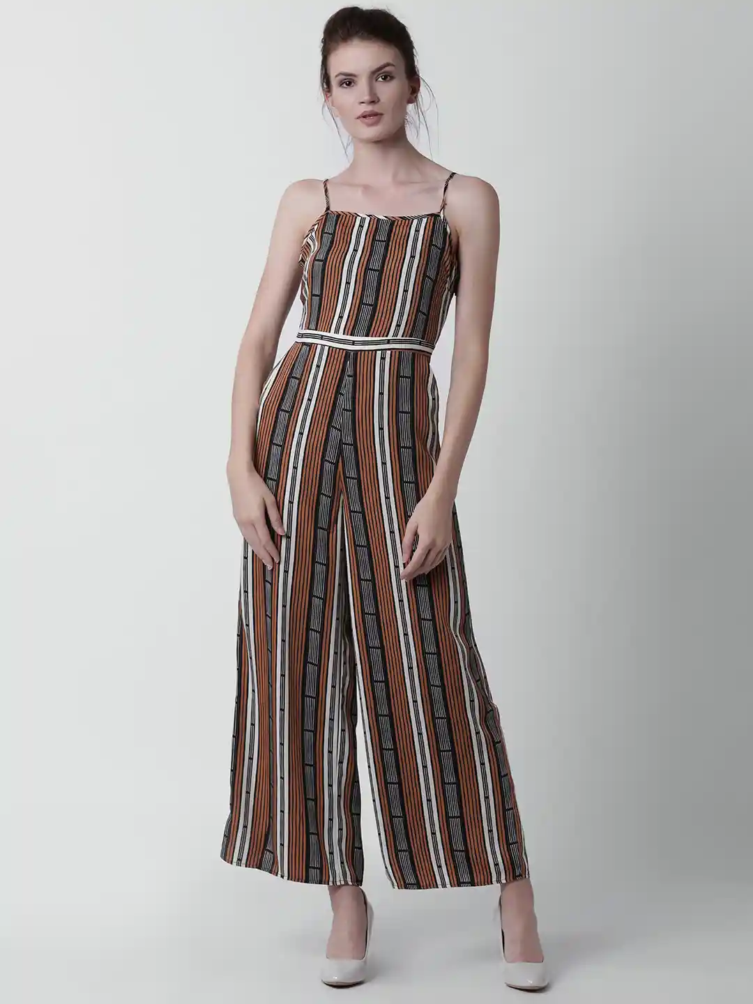 Buy FOREVER 21 Off-White Brown Striped Basic Jumpsuit Jumpsuit
