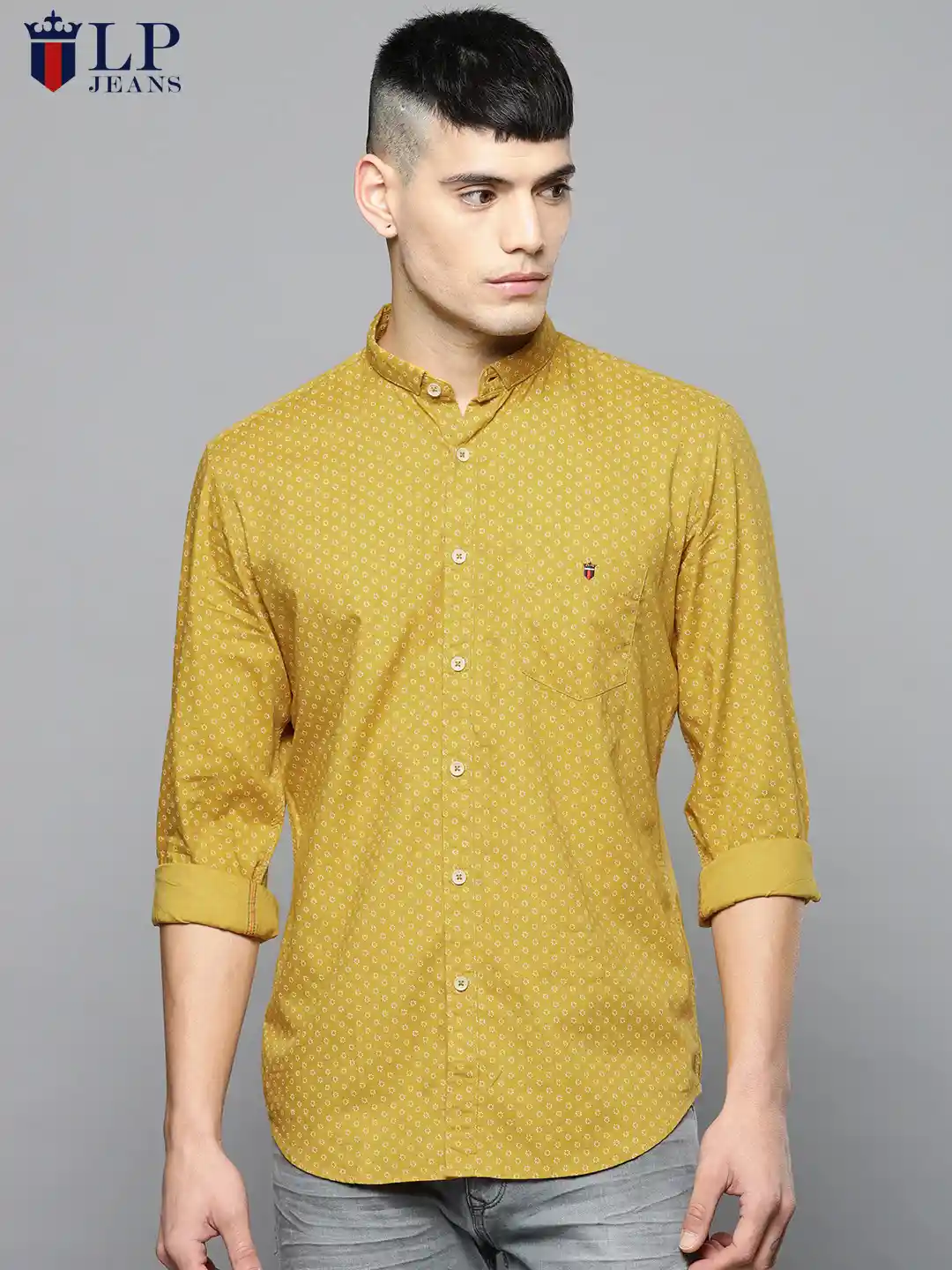 Buy Louis Philippe Jeans Men Mustard Yellow Slim Fit Printed