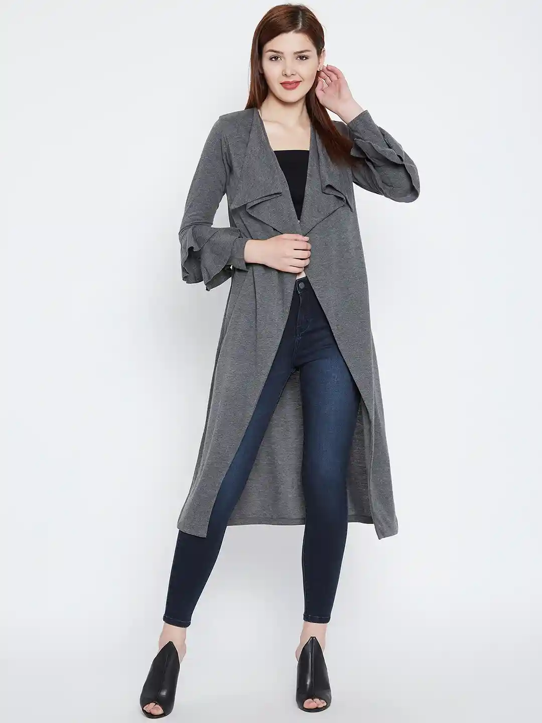 Buy Hypernation Charcoal Solid Open Front Shrug Shrug for Women