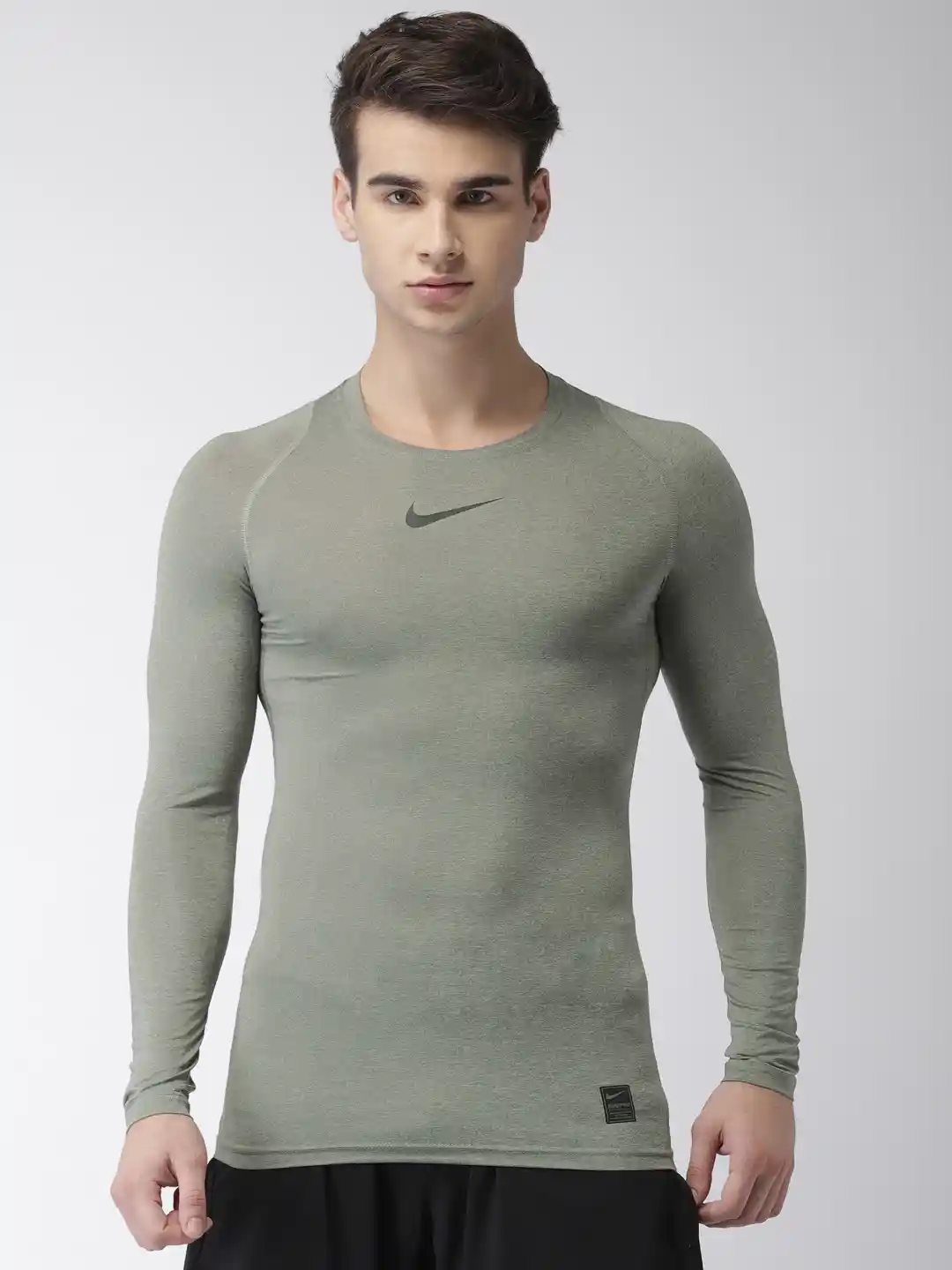 Nike Men Grey Solid DRI-FIT Compression T-shirt