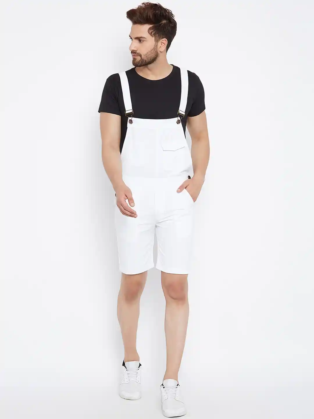 Buy FUGAZEE Men White Solid Slim Fit Denim Dungaree Dungarees
