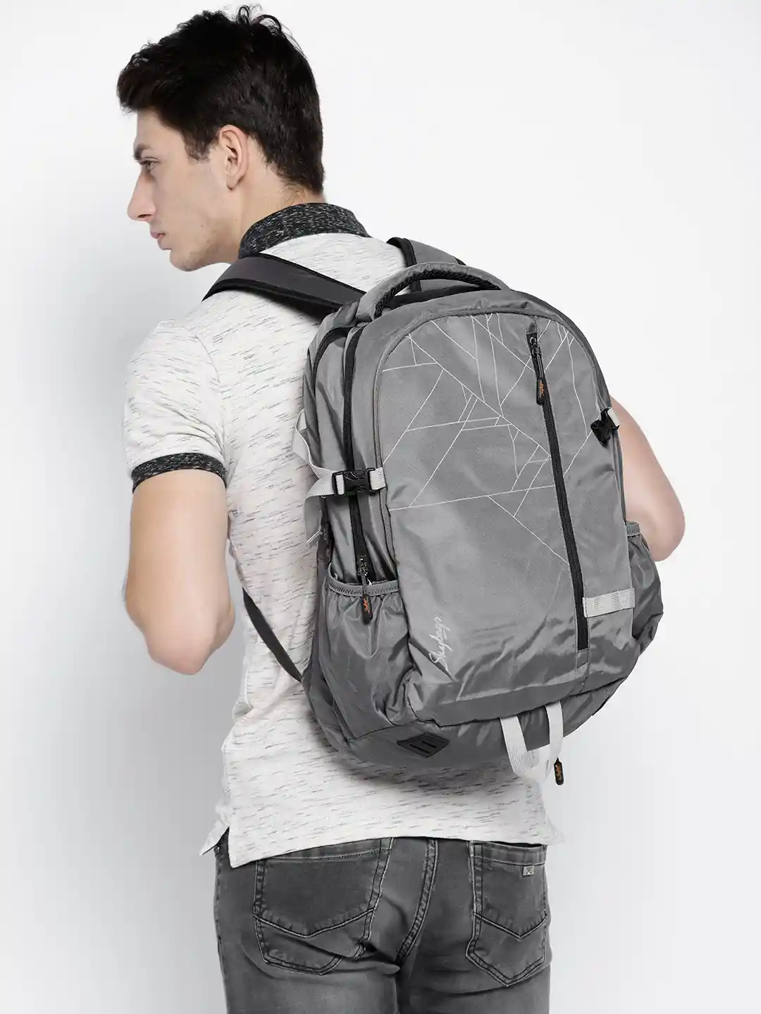Buy Skybags Unisex Grey Geometric Print Laptop Backpack