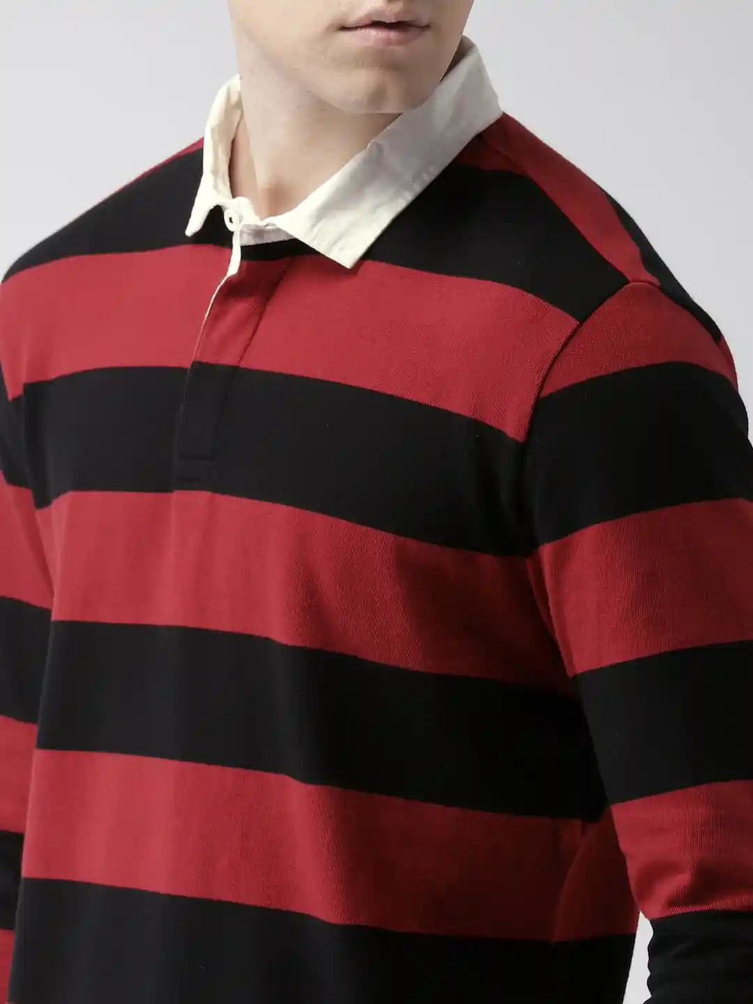 Buy Levis Men Red Black LS MIGHTY RUGBY Striped Polo Collar T
