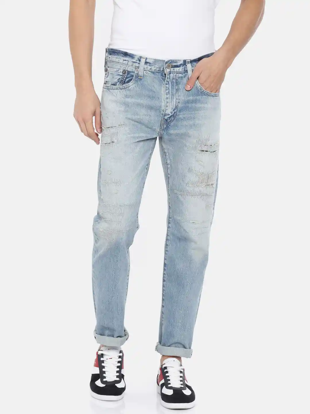 Buy Levis Men Blue 502 Tapered Fit Mid-Rise Highly Distressed