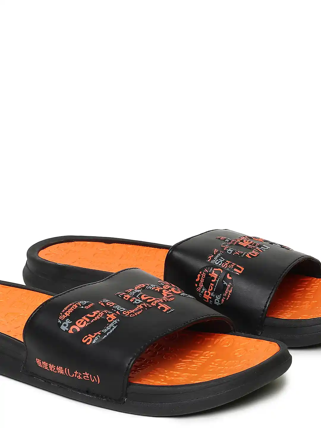 Buy Superdry Men Black Orange Printed Sliders Flip Flops for