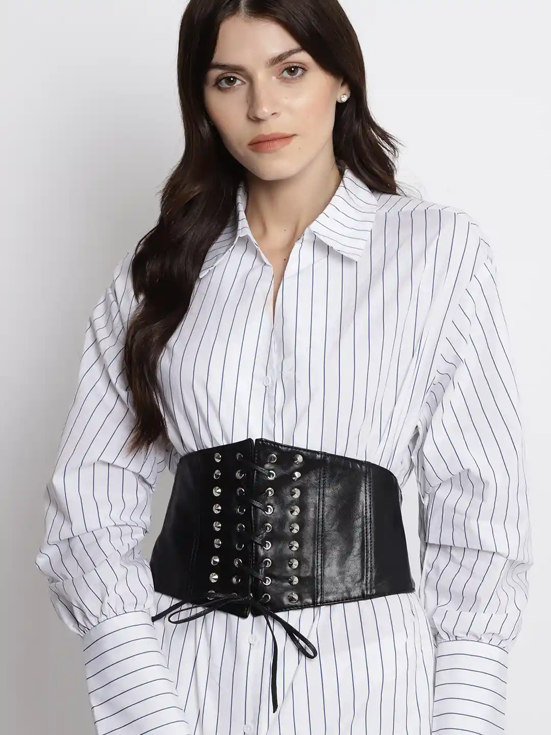 Buy 20Dresses Women Black Studded Corset Belt with Lace-Up Detail