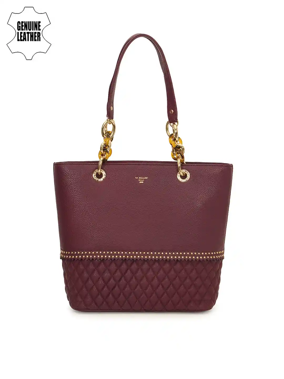 Buy Da Milano Burgundy Textured Genuine Leather Shoulder Bag