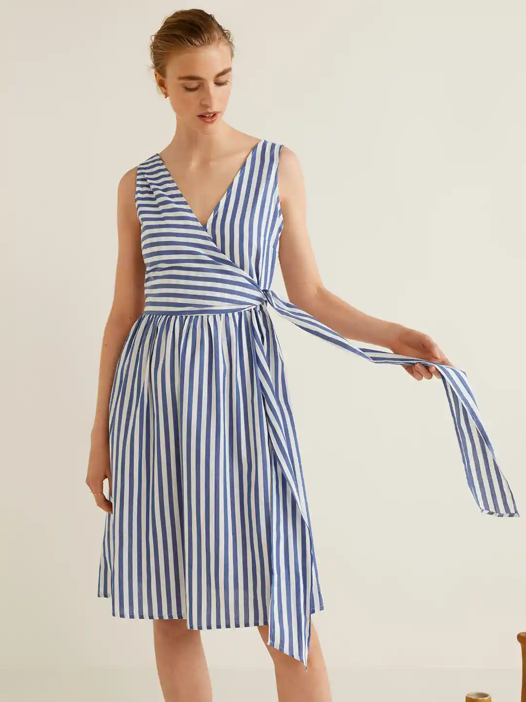 Buy MANGO Women Blue White Striped Fit Flare Dress Dresses