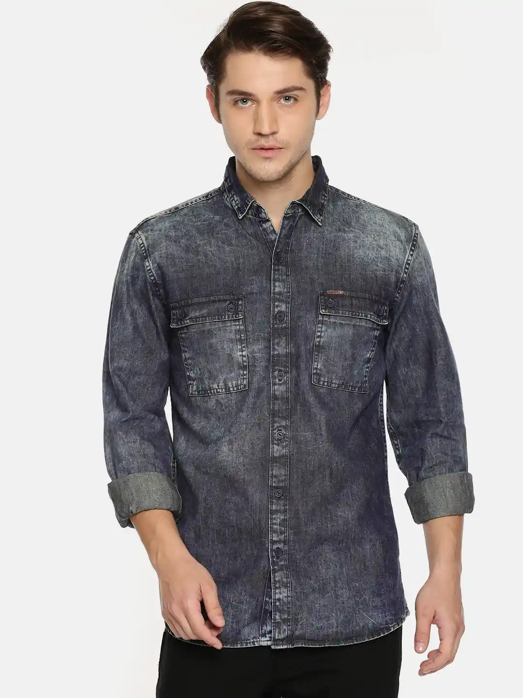 Buy Wrangler Men Dark Blue Regular Fit Faded Casual Denim Shirt