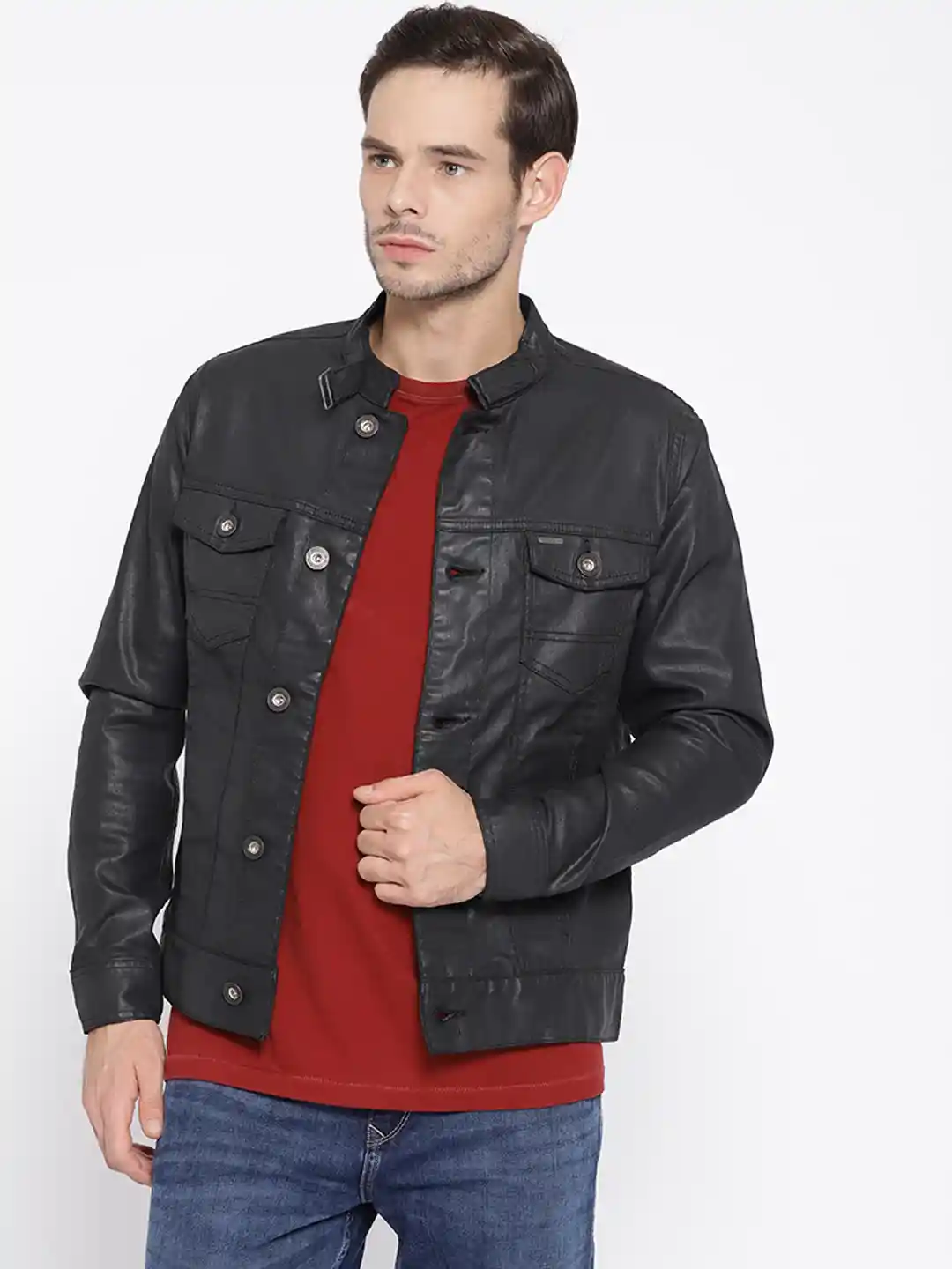 Buy Van Heusen Men Black Coated Denim Jacket Jackets for Men