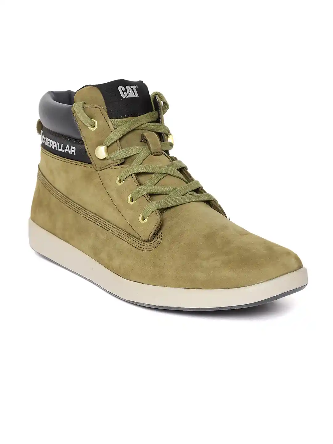 Buy CAT Men Olive Green Solid Suede Mid-Top Sneakers Casual