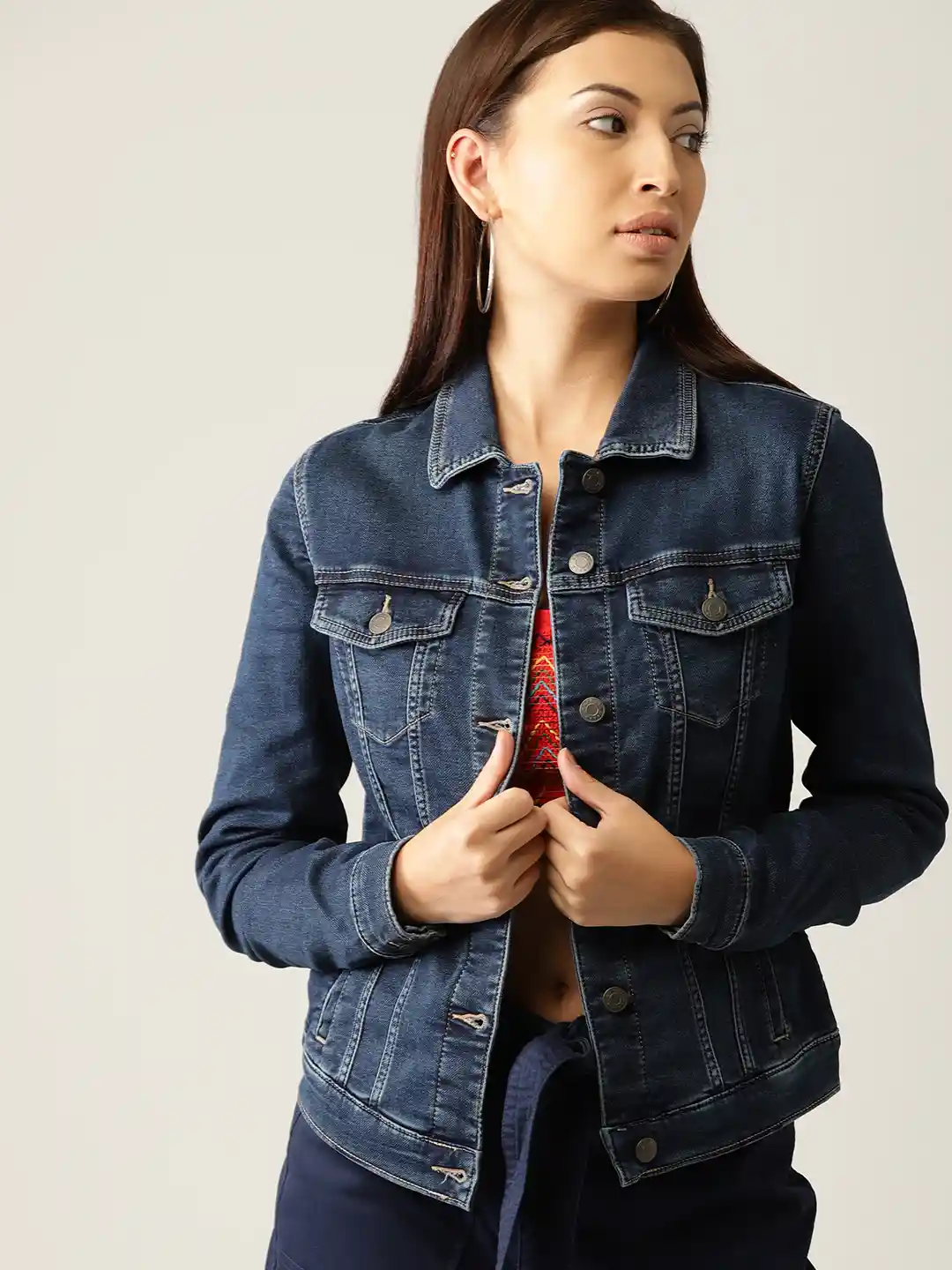 Buy ESPRIT Women Navy Blue Solid Denim Jacket Jackets for Women