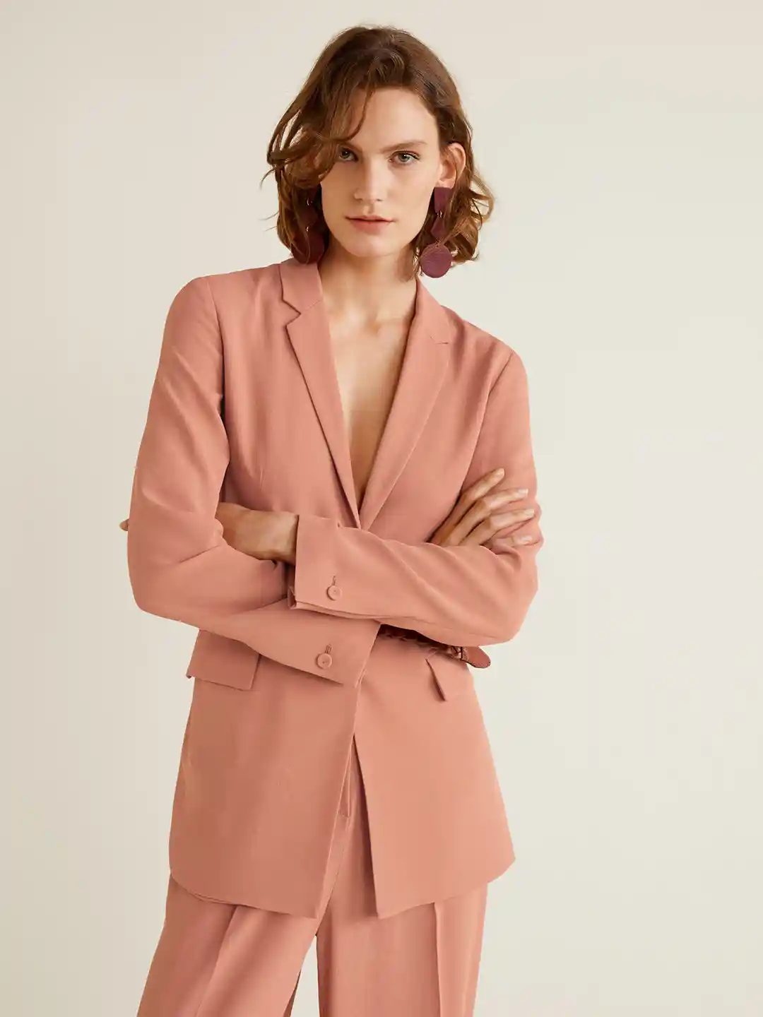Fashion Blazer Pink Blazer Mango MANGO Women Peach-Coloured Solid