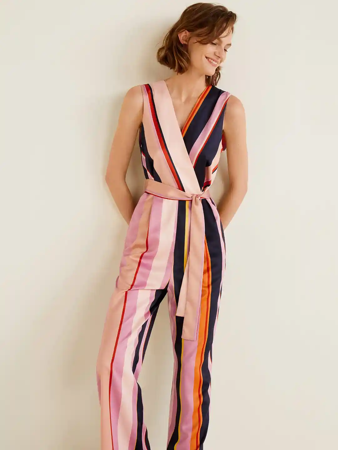 Buy MANGO Pink Black Striped Basic Jumpsuit Jumpsuit for Women