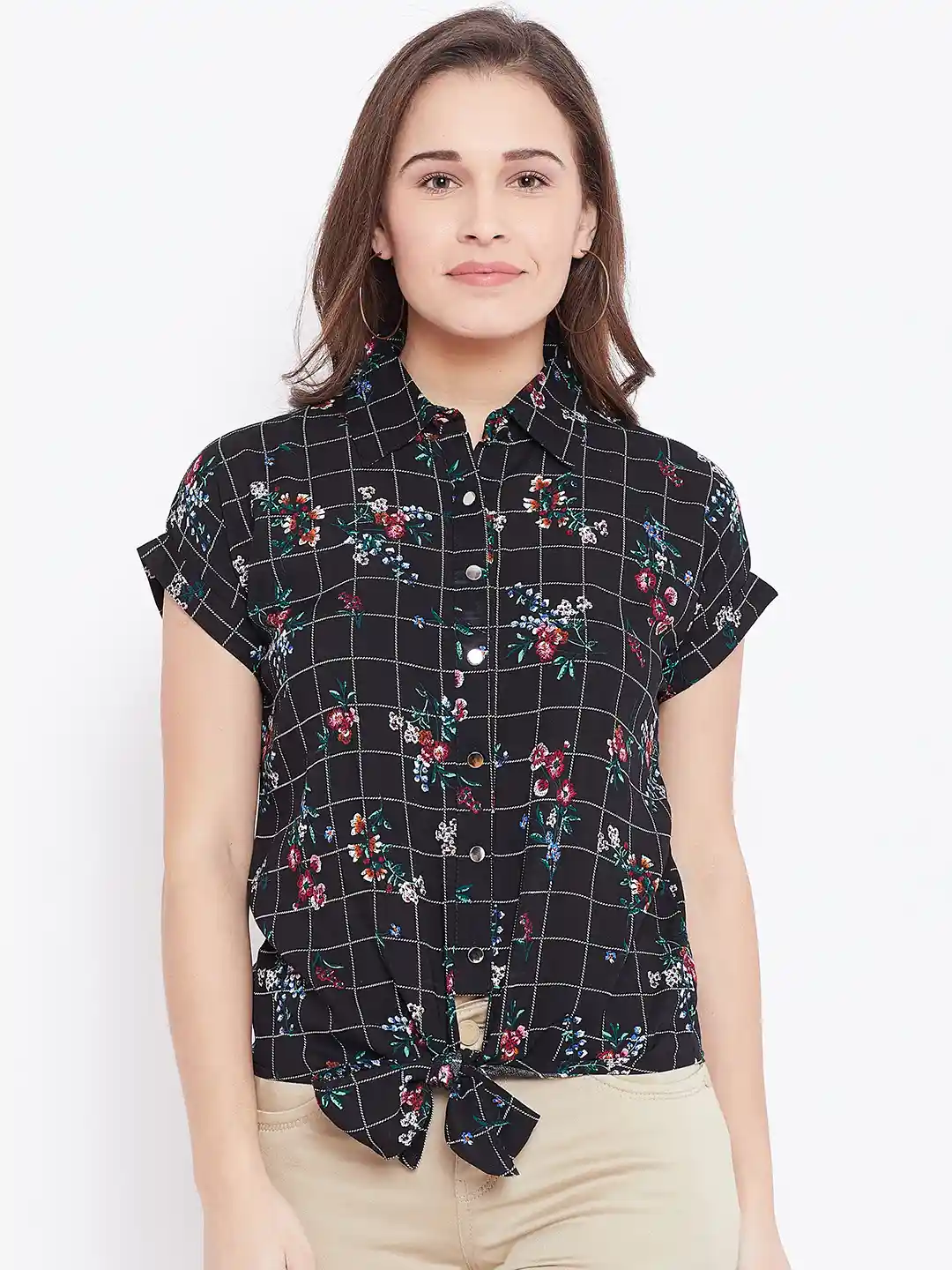 Buy Deal Jeans Women Black Printed Shirt Style Top Tops for