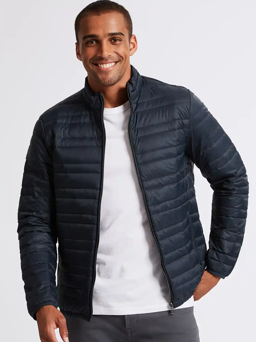 Buy Marks Spencer Men Navy Blue Solid Lightweight puffer Jacket