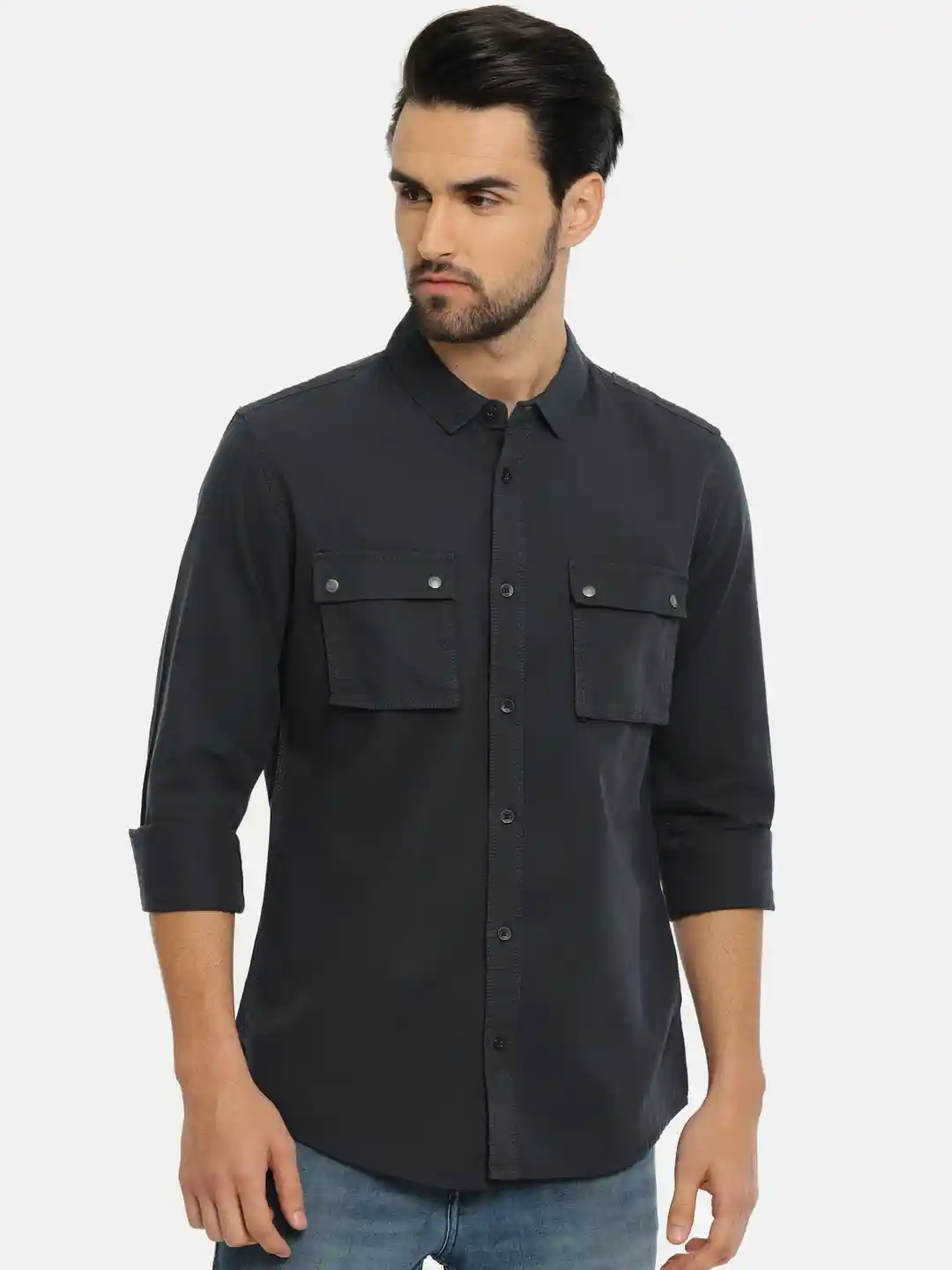 Buy Calvin Klein Jeans Men Navy Blue Slim Fit Solid Casual Shirt