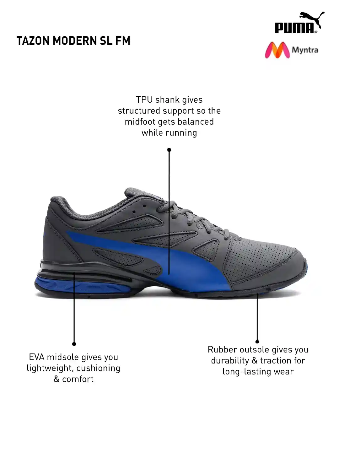 Buy Puma Men Blue & Grey Tazon Modern SL FM Running Shoes - Sports