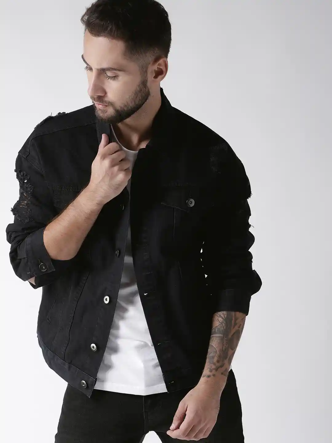 Denim Coat Ripped Black Denim Jacket Men Buy FOREVER 21 Men Black