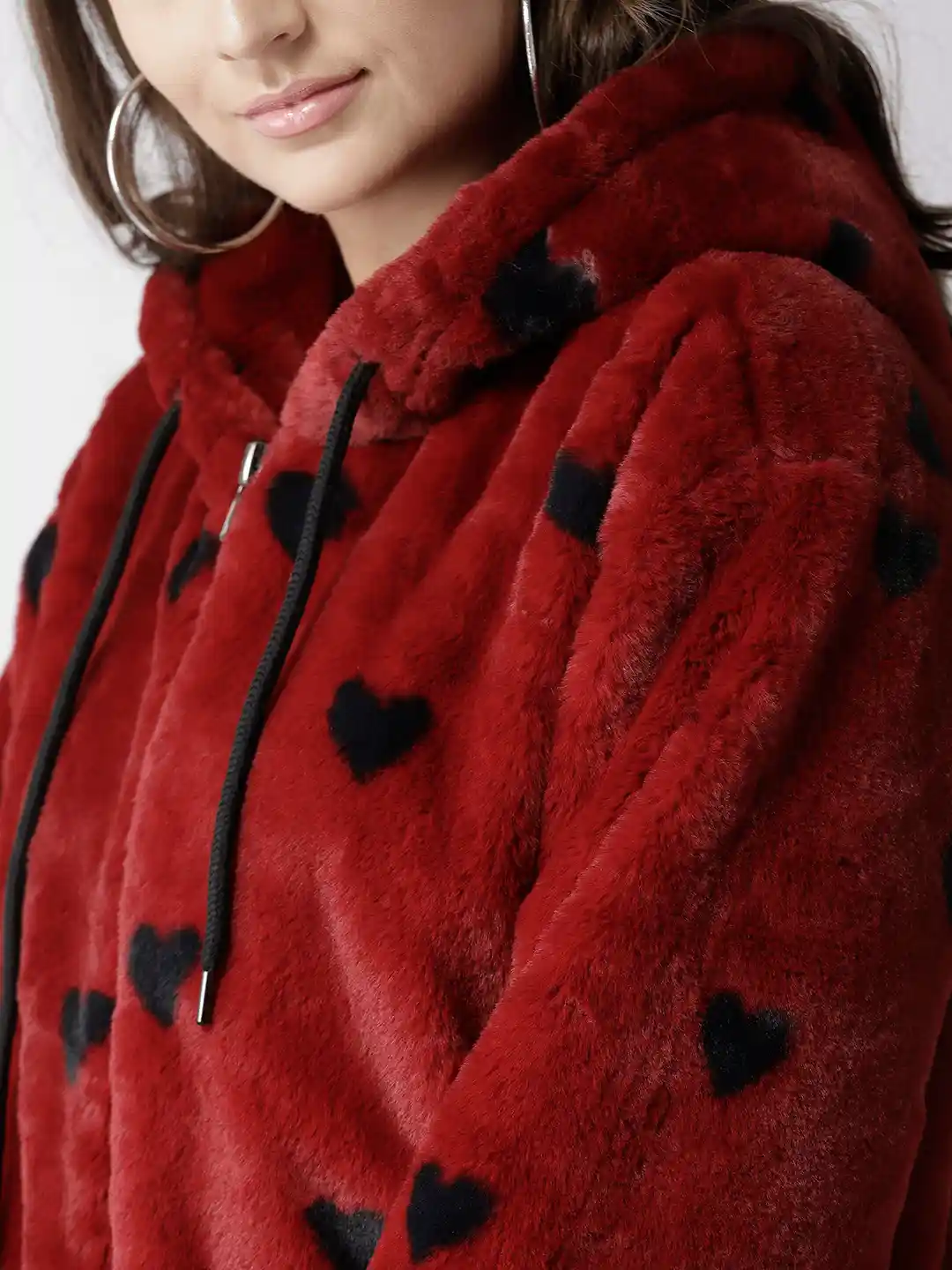 Buy FOREVER 21 Women Red Printed Hooded Faux Fur Jacket Jackets
