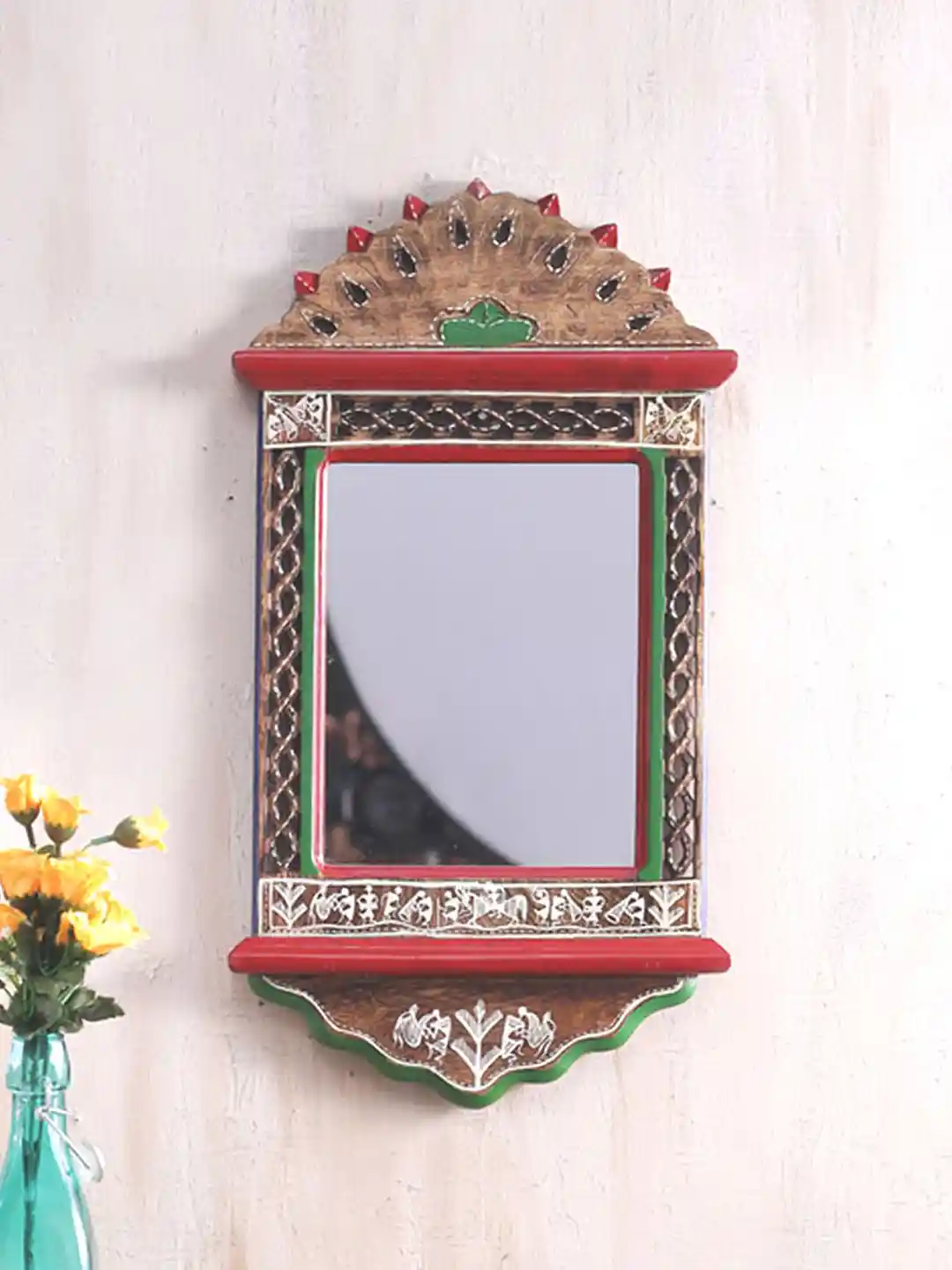 VarEesha Brown Wooden Framed Hand-Painted Wall Mirror