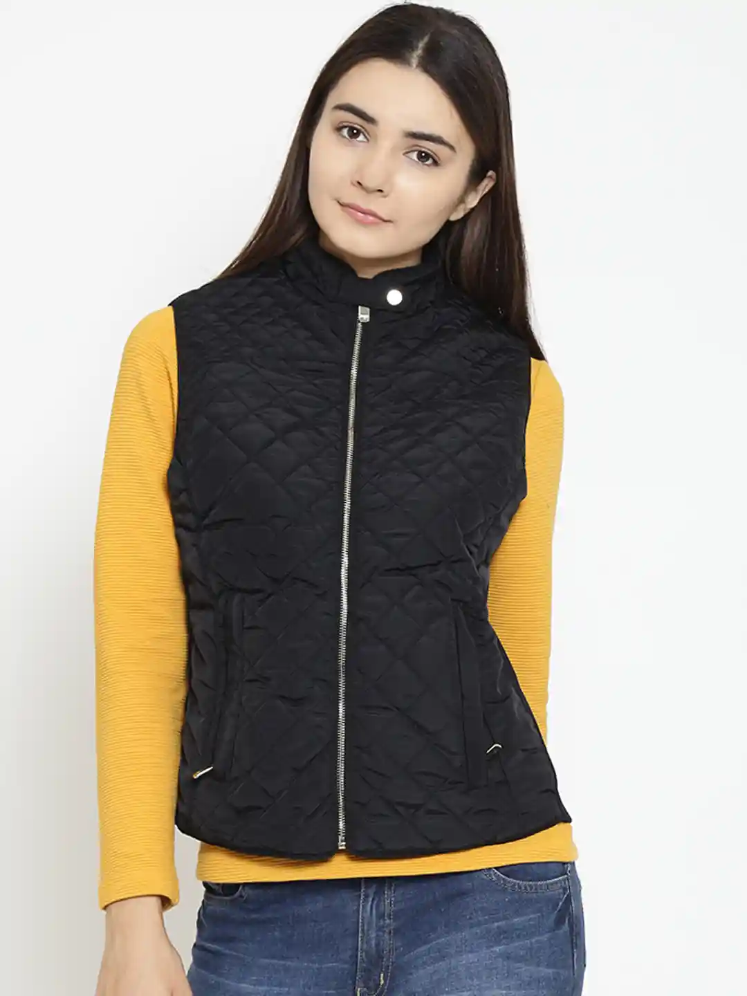 Buy Madame Women Black Solid Quilted Jacket Jackets for Women