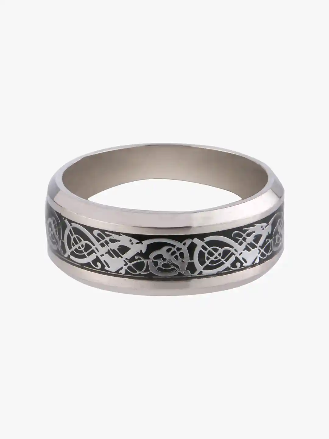 Peora Men Silver-Toned Tungsten Celtic Dragon Inlay Ring