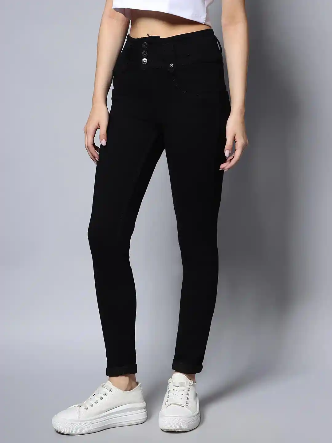 Women's High Waisted Skinny Jeans - Stretchy Denim, Tummy Control, Vintage Blue, Multiple Sizes