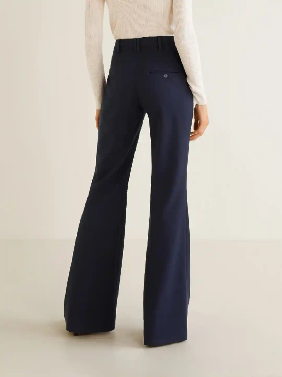 Buy MANGO Women Navy Blue Regular Fit Solid Bootcut Trousers