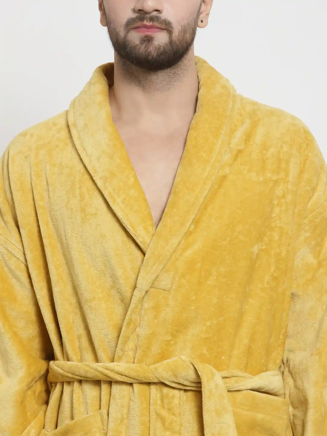 Buy MYTRIDENT Men Golden-Coloured Solid Bathrobe Bath Robe and