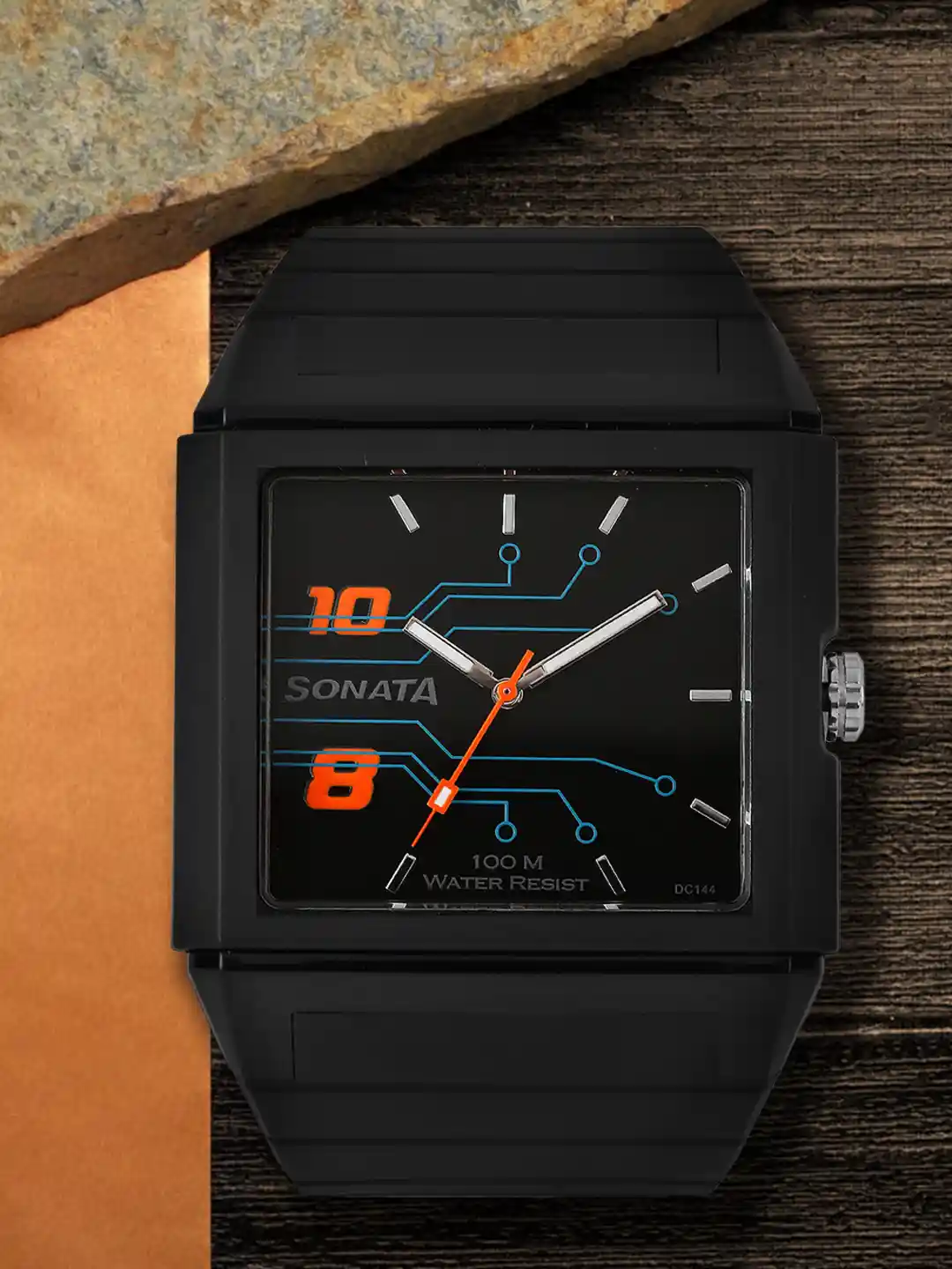 Sonata Watches Sonata 100m Water Resistant Sonata Men Black Dial