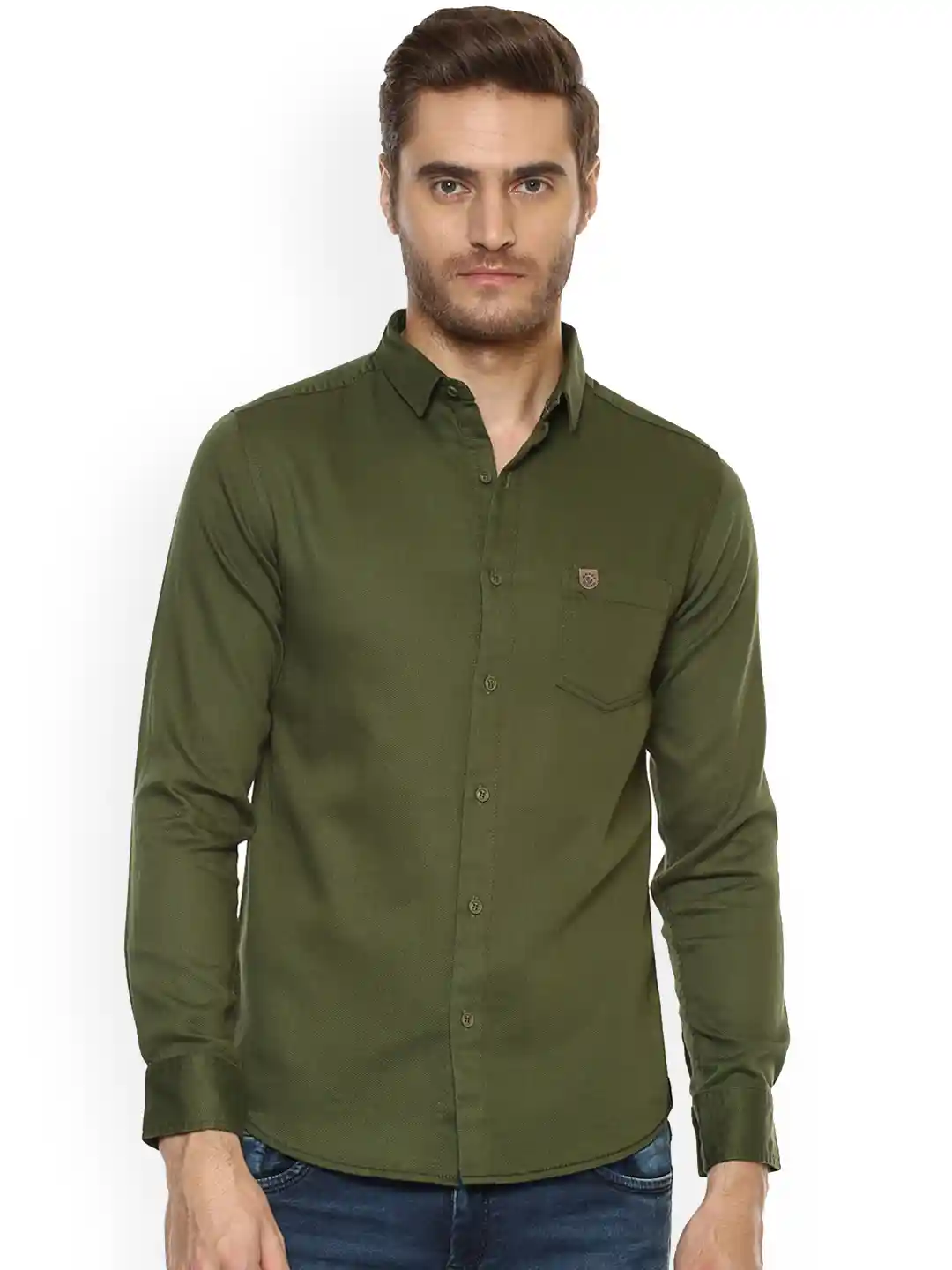 Buy Mufti Men Olive Green Slim Fit Solid Casual Shirt Shirts for