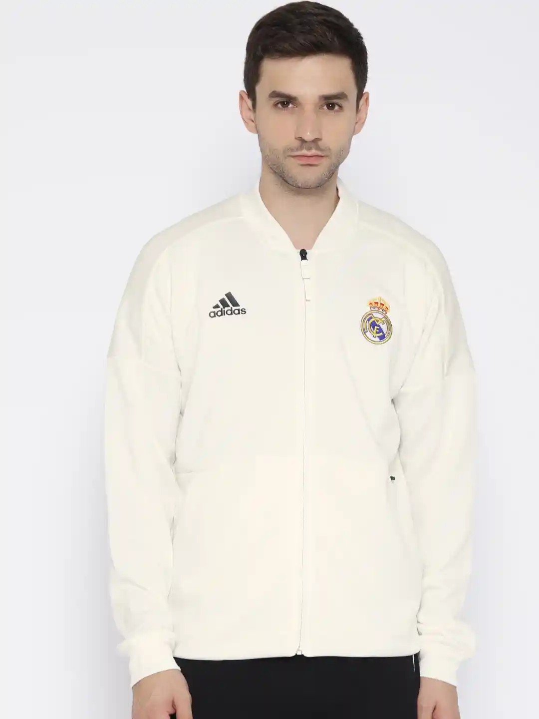 Buy ADIDAS Men White Real Madrid ZNE KN Solid Football Jacket