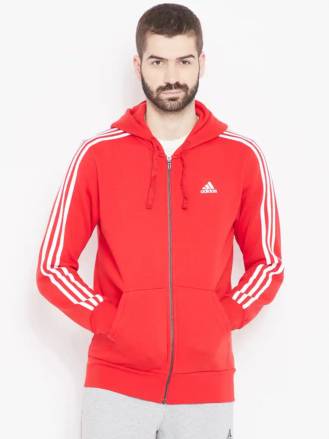 Buy ADIDAS Men Red ESS 3S FZ B Hooded Sweatshirt Sweatshirts for
