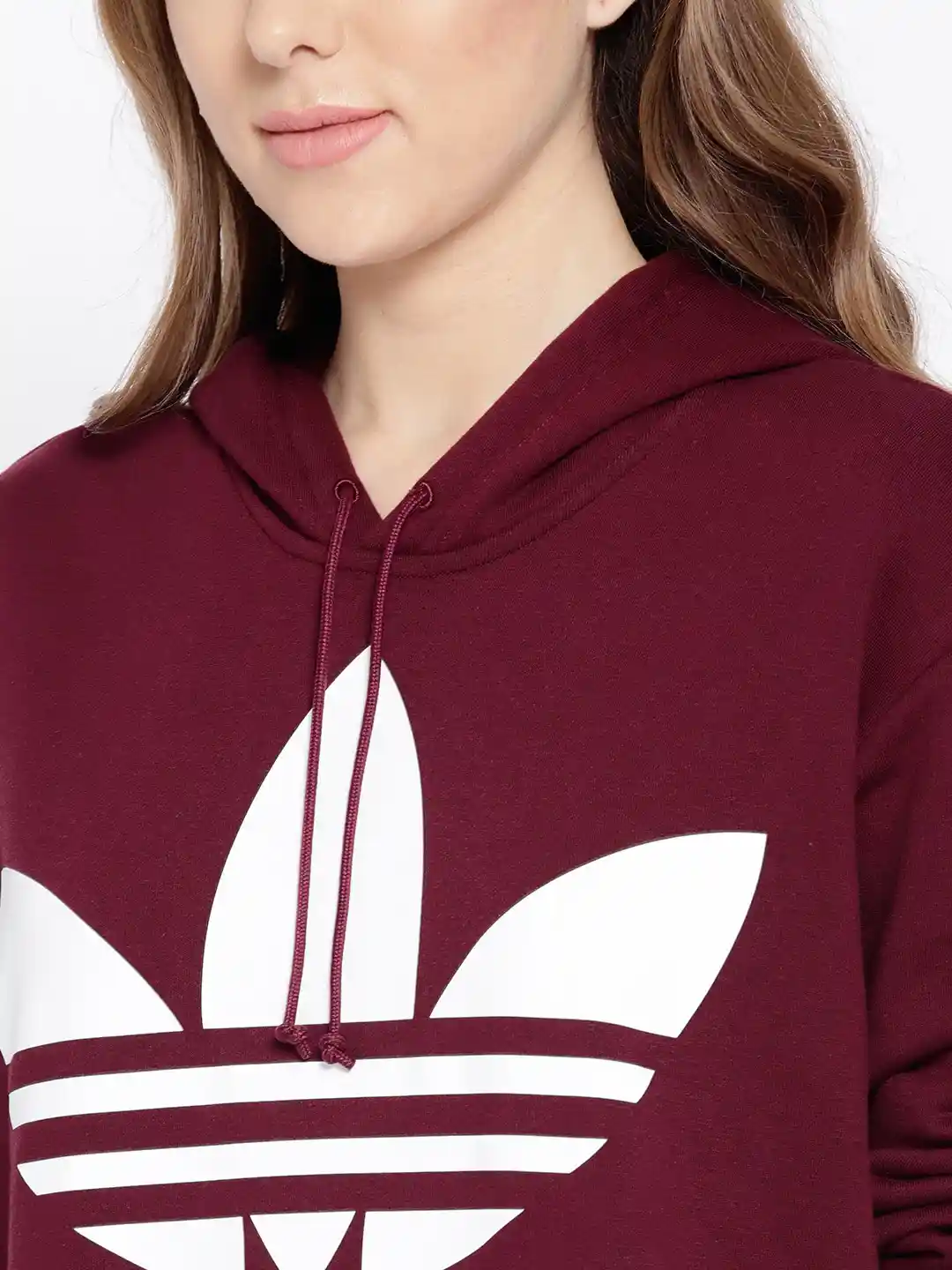 Buy ADIDAS Originals Women Burgundy Oversize Trefoil Print Hooded