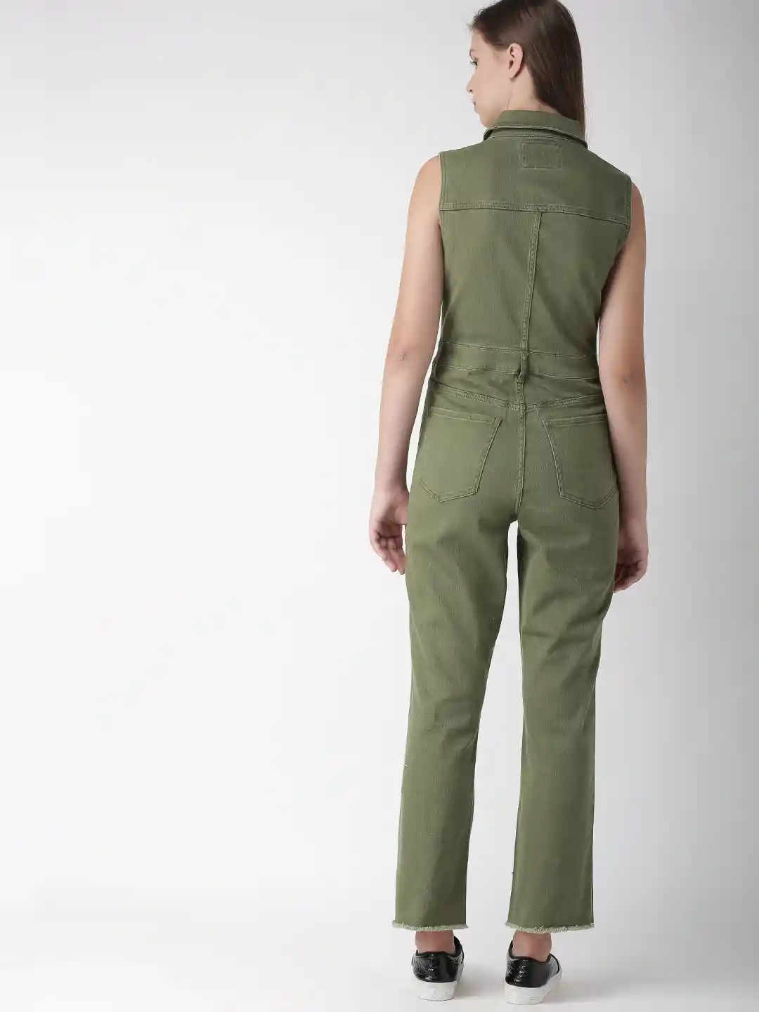 Buy FOREVER 21 Olive Green Solid Denim Basic Jumpsuit Jumpsuit