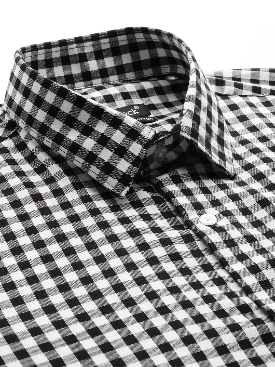 Hancock Men Black White Slim Fit Checked Formal Shirt