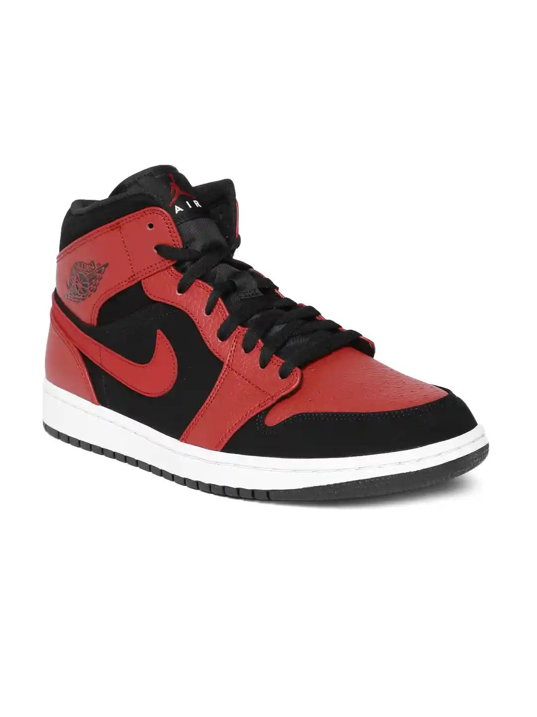 Nike Men Red Black Leather Air Jordan Mid Basketball Shoes
