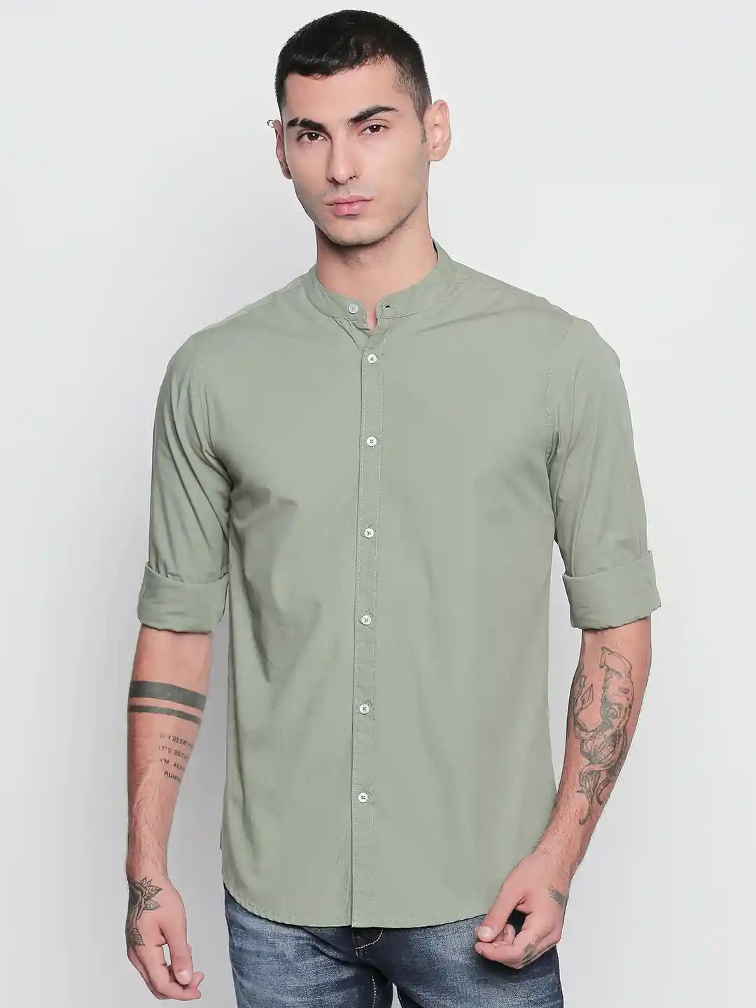 Dusty Green Green Casual Shirt Dennis Lingo Men Green Slim Fit