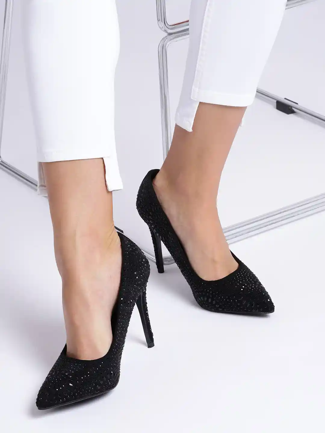 Buy CORSICA Black Crystal Studded Stiletto Pumps Heels for Women