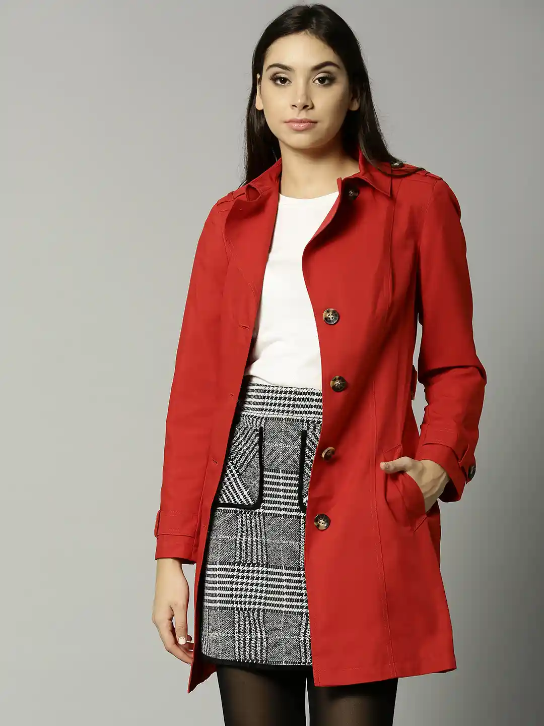 Buy Marks Spencer Women Solid Red Single-Breasted Longline