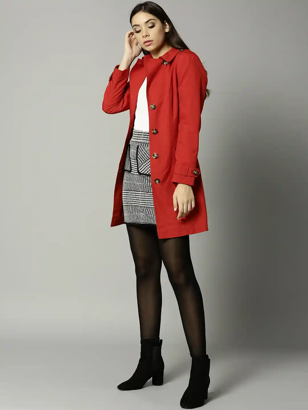 Buy Marks Spencer Women Solid Red Single-Breasted Longline