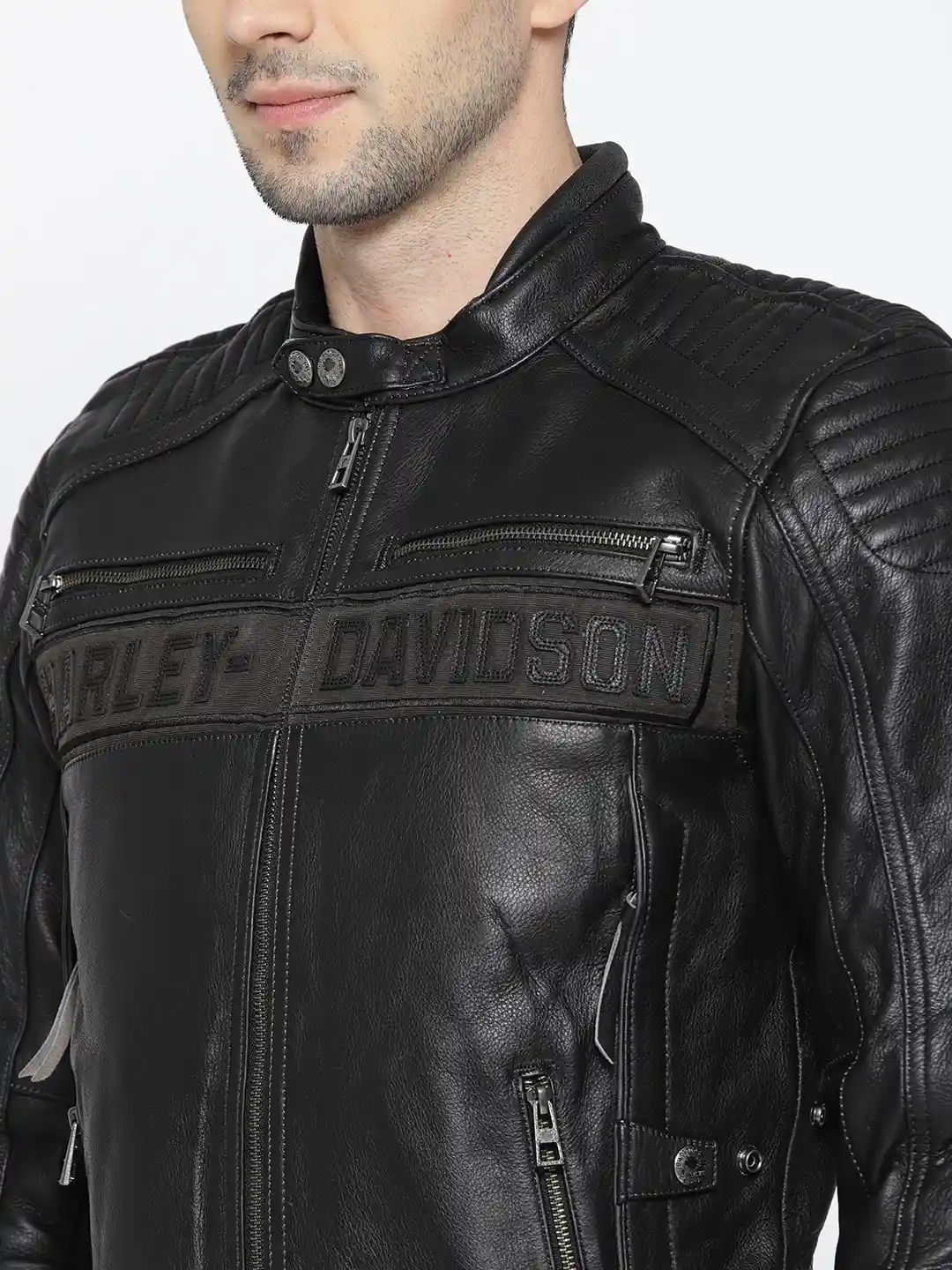 Buy Harley-Davidson Men Black Solid Leather Jacket Jackets for